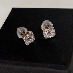 14k Solid Gold and Cushion Cut CZ Diamond Stud Earrings